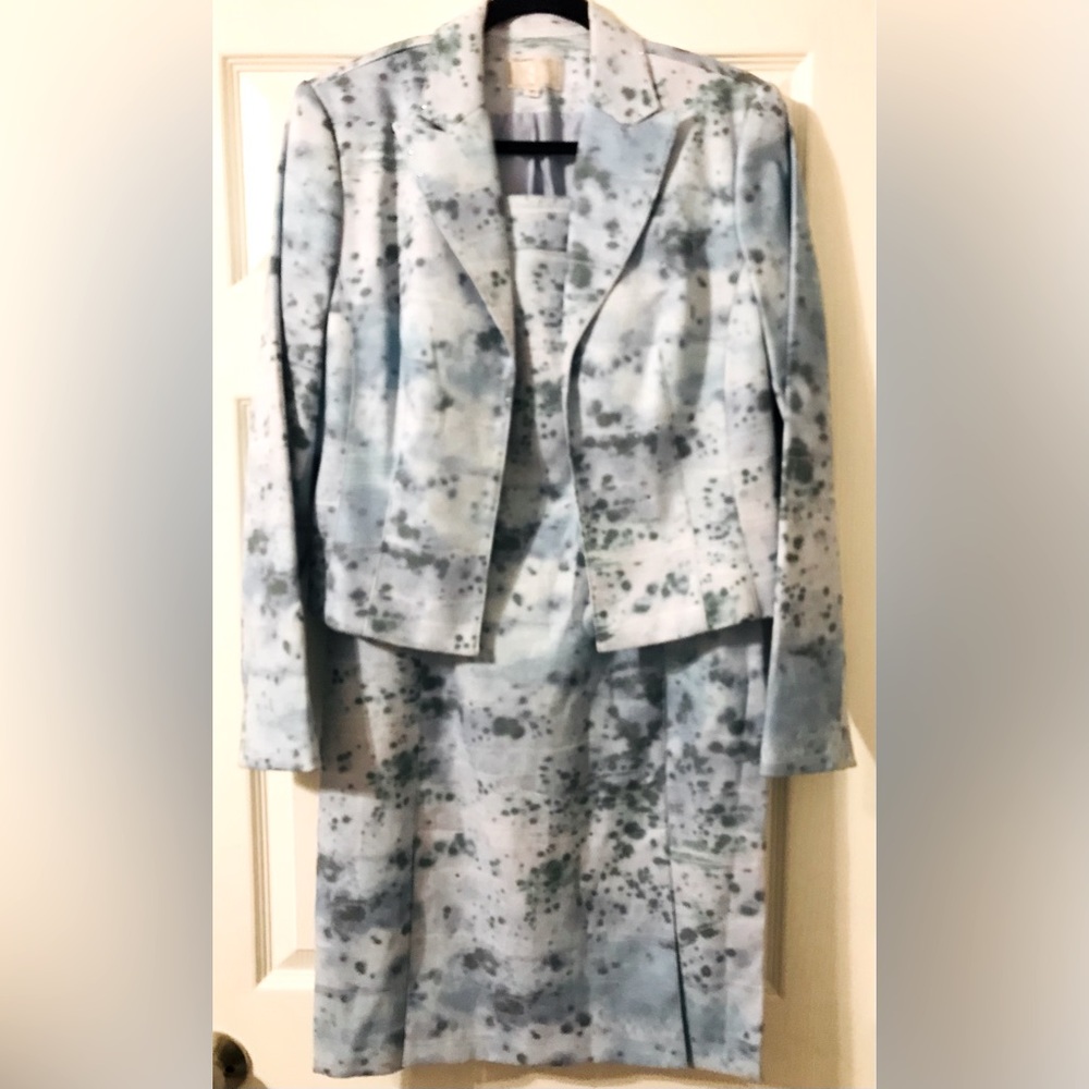 Alberto Makali Light Blue and Gray Printed Skirt Suit